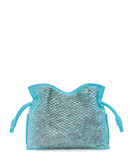 Loewe Blue Mini Snakeskin Scales Flamenco Clutch
