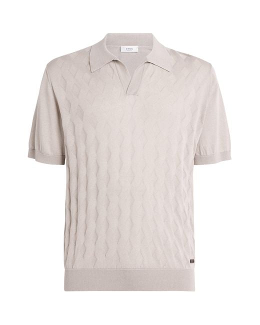 Eton of Sweden White Cotton-Silk Argyle Polo Shirt for men