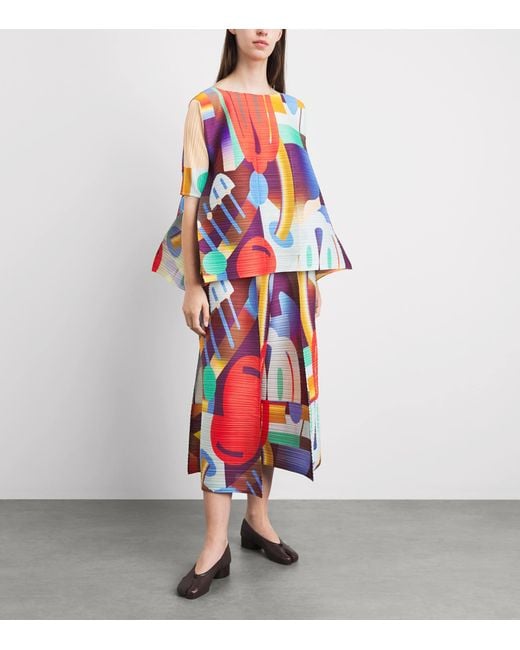 Pleats Please Issey Miyake Red Printed Playground Trousers