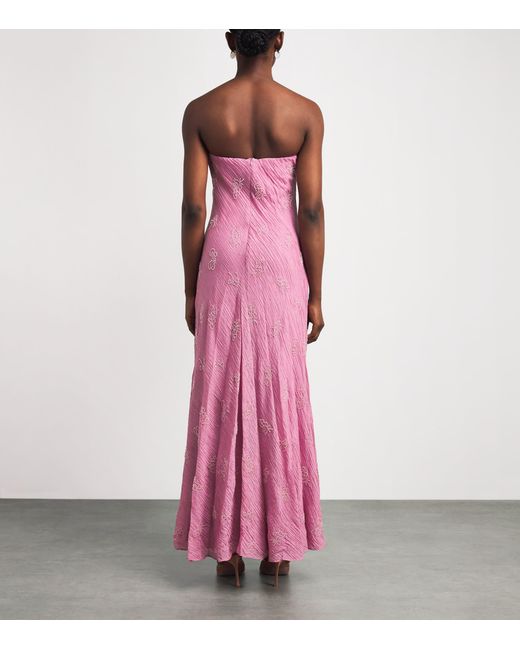 Staud Pink Organza Beaded Cassie Maxi Dress