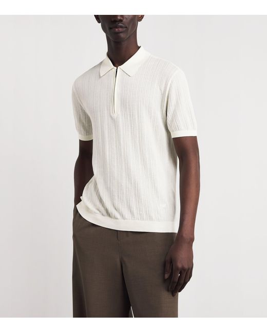 Emporio Armani White Cotton Quarter-Zip Polo T-Shirt for men