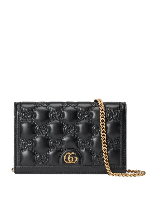 Gucci Black Matelassé Leather Gg Chain Wallet