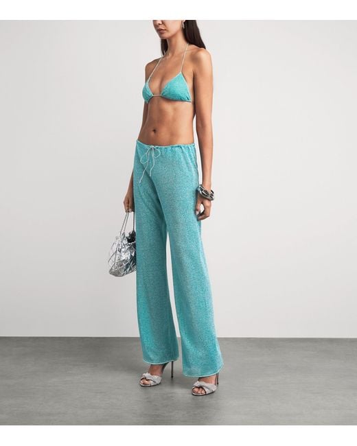 Oseree Blue Metallic Lumière Wide-Leg Trousers
