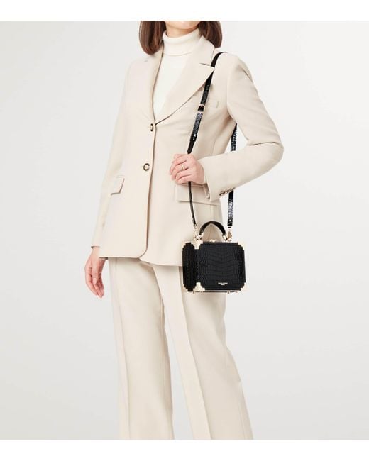 Aspinal Black Croc-Embossed Leather Trunk Top-Handle Bag