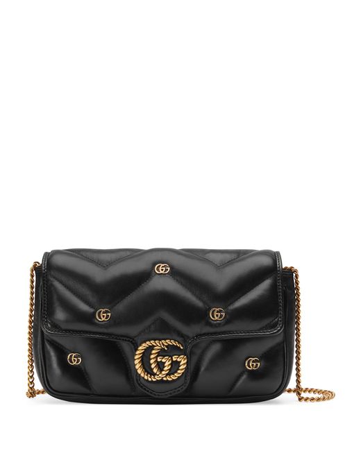 Gucci Black Gg Marmont 2.0 Mini Embellished Matelassé Leather Shoulder Bag
