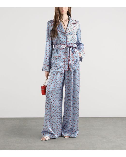 Dolce & Gabbana Blue Silk Floral Wide-Leg Trousers