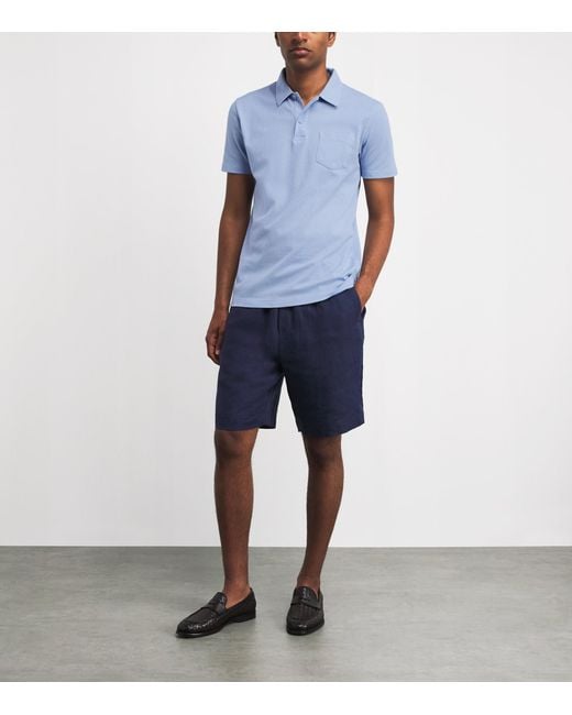 Sunspel Blue Supima Cotton Riviera Polo Shirt for men