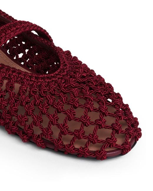 Alaïa Red Satin Crochet Ballet Flats