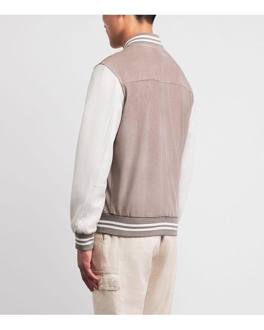 Eleventy Brown Suede-Leather Bomber Jacket for men