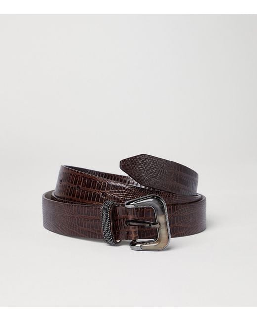 Brunello Cucinelli White Embossed Leather Belt