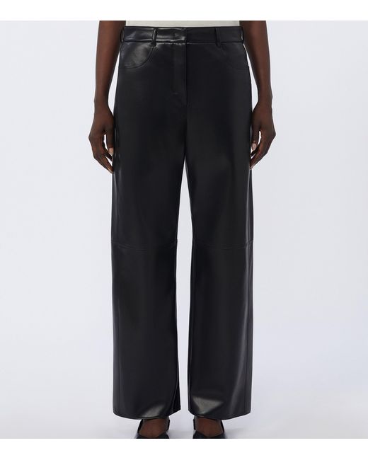 Max Mara Gray Faux Leather Wide-Leg Trousers