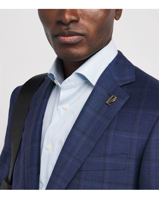 Pal Zileri Blue Wool Check Blazer for men