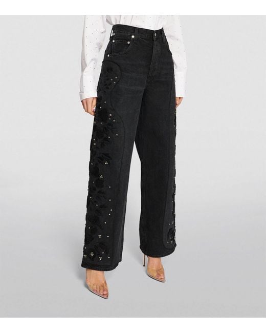 Citizens of Humanity Black Ayla Embroidered Wide-leg Jeans