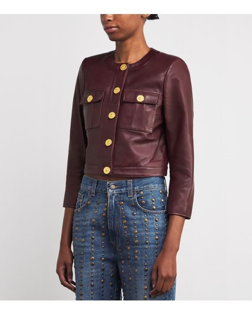 L'Agence Purple Leather Collarless Deidra Jacket