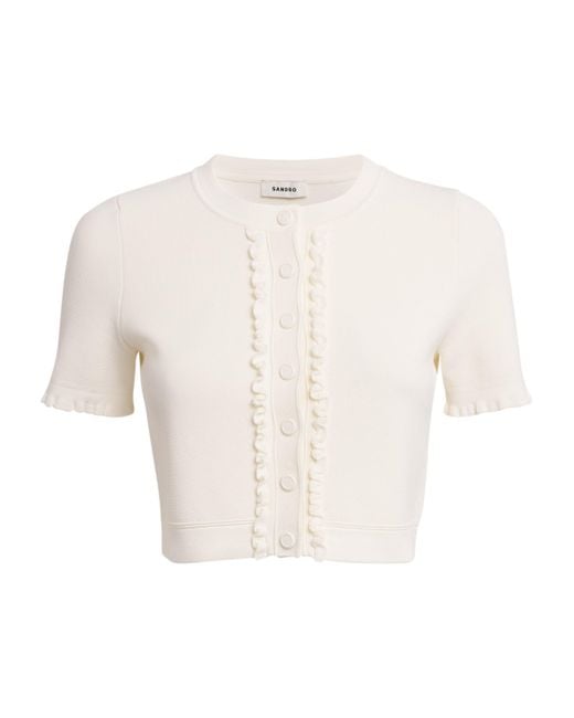 Sandro White Knit Cropped Blouse