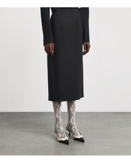 Alessandra Rich Black Virgin Wool-Blend Midi Pencil Skirt