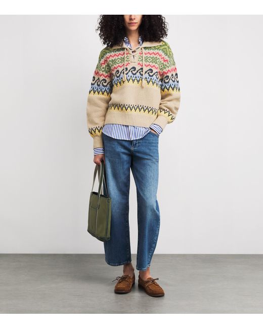 Polo Ralph Lauren Metallic Cotton-Wool-Blend Fair Isle Sweater