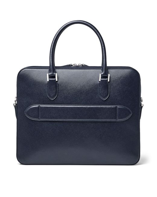 Aspinal Blue Leather Mount Street Briefcase Bag for men
