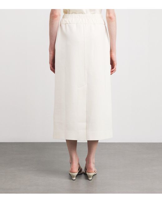MAX&Co. White Cotton-Blend Jersey And Canvas Midi Skirt