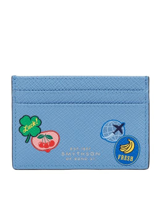 Smythson Blue Panama Leather Stickers Card Holder