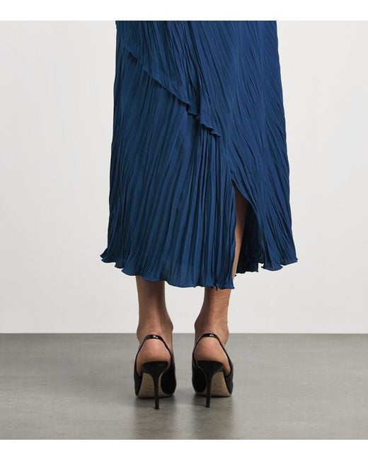Victoria Beckham Blue Plisse Long-Sleeve Midi Dress