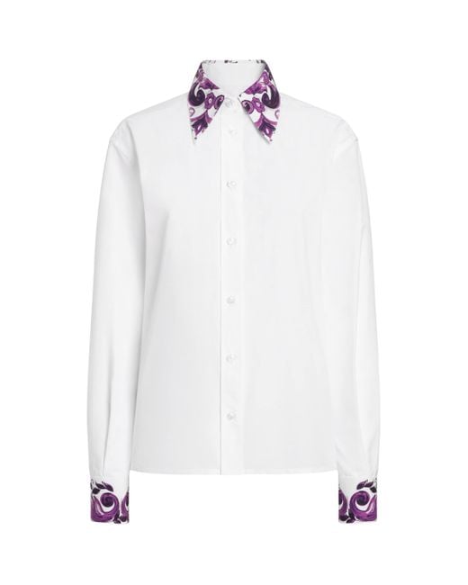Dolce & Gabbana White Cotton Majolica Print-Detail Shirt