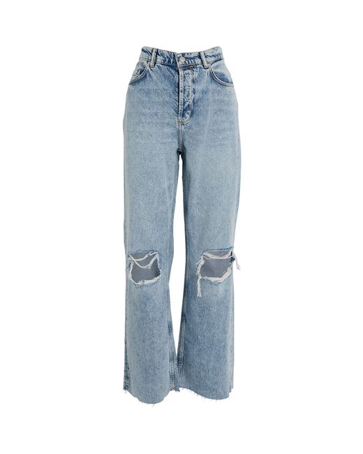 AllSaints Blue Distressed Wendel High-rise Wide-leg Jeans