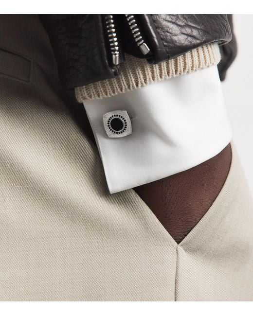 Tateossian Black Rhodium-Plated Graffiato Rounded Square Cufflinks for men