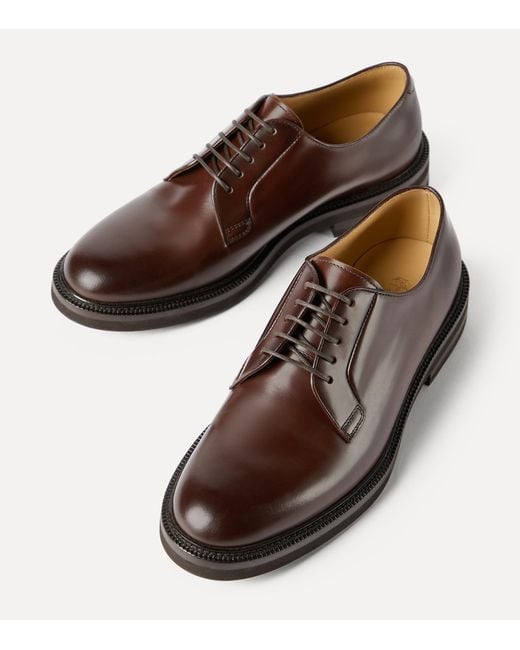 Brunello Cucinelli Brown Aged Calfskin Derby Shoes for men