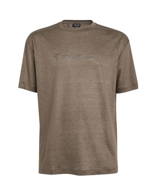 Giorgio Armani Brown Linen T-Shirt for men