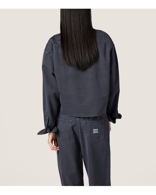 Miu Miu Blue Denim Distressed Logo Shirt