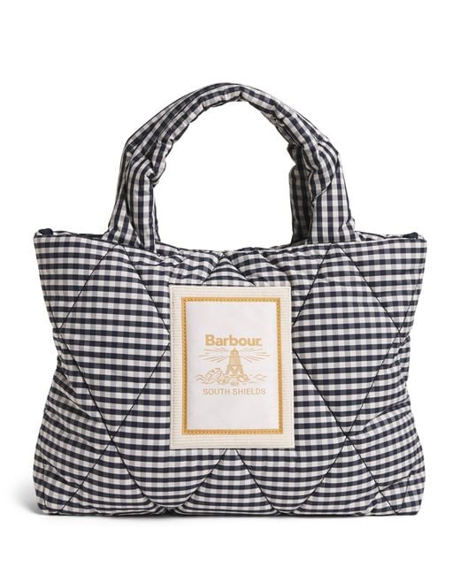 Barbour Black Mini Quilted Gingham Tote Bag