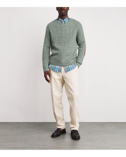 Polo Ralph Lauren Green Wool-Blend Elbow-Patch Sweater for men