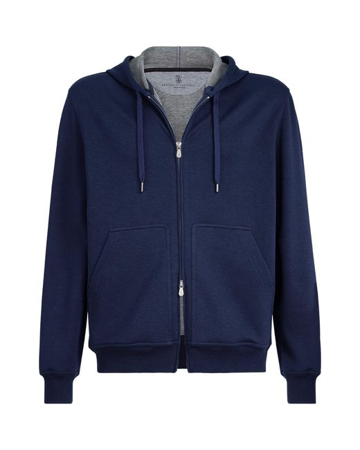 Brunello Cucinelli Blue French Terry Zip-Up Hoodie for men