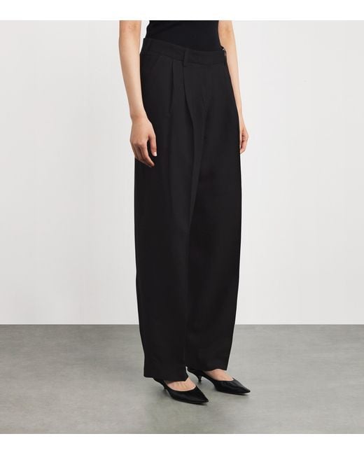 Totême  Black Double-Pleat Straight Trousers