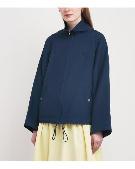 Sandro Blue Embroidered Logo Funnel-Neck Jacket