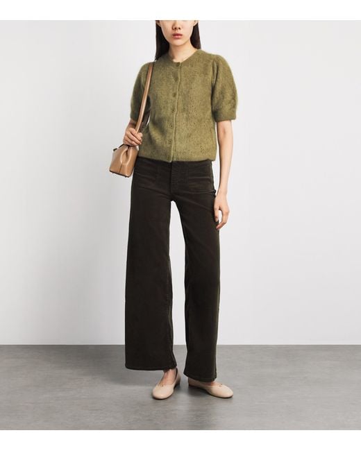 FRAME Green Cashmere Short-Sleeve Cardigan