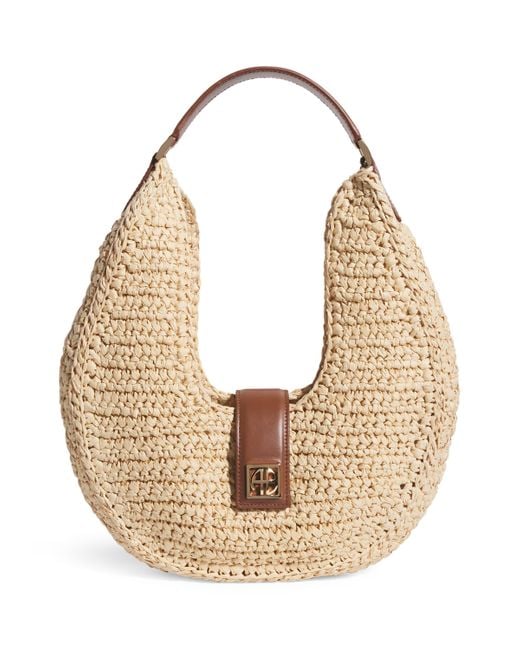 Anine Bing Metallic Raffia Monogram Lou Shoulder Bag