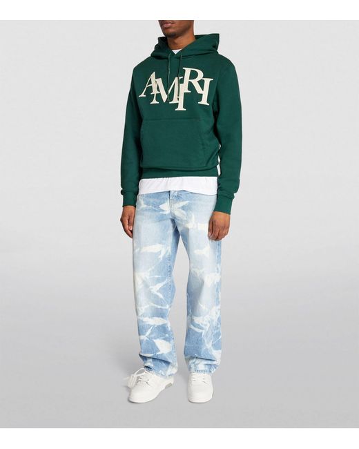 Amiri Green Staggered Logo Hoodie for men