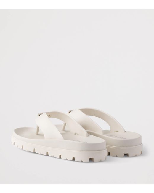 Prada White Rubber Logo Thong Sandals for men