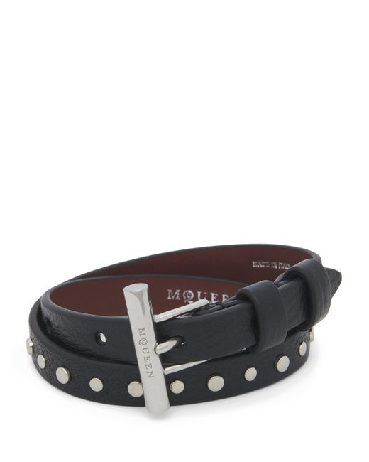 Alexander McQueen Black Leather T-Bar Bracelet for men