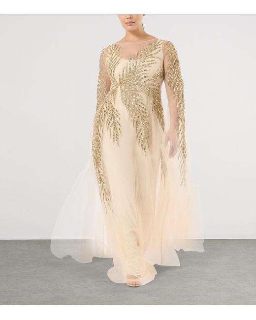 Marina Rinaldi Natural X Tony Ward Embellished Maxi Dress And Cape