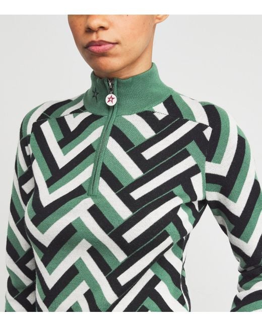 Perfect Moment Green Merino Wool La Tour Quarter-Zip Sweater