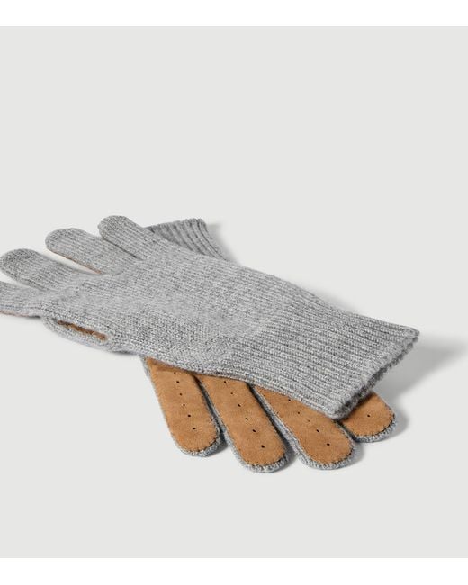 Brunello Cucinelli Gray Cashmere-Suede Gloves for men