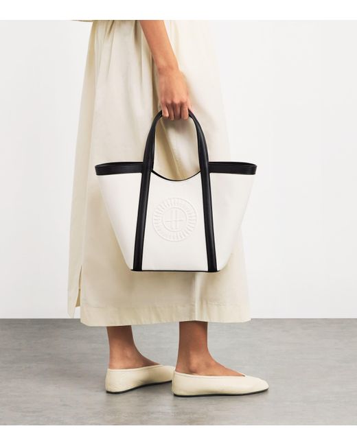 Harrods White Small Canvas-Leather Embossed Tote Bag