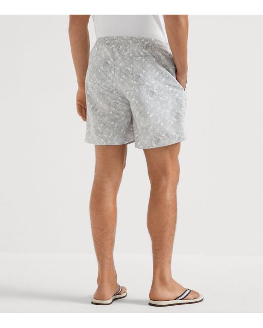 Brunello Cucinelli Gray Printed Swim Shorts for men
