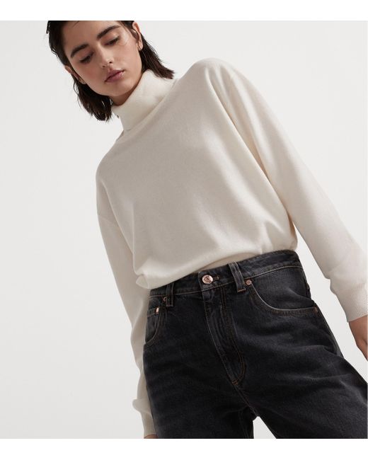 Brunello Cucinelli White Cashmere Turtleneck Sweater