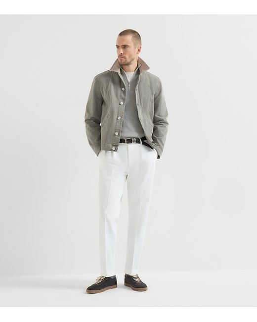 Brunello Cucinelli Gray Cotton Rib-Knit Quarter-Zip Sweater for men