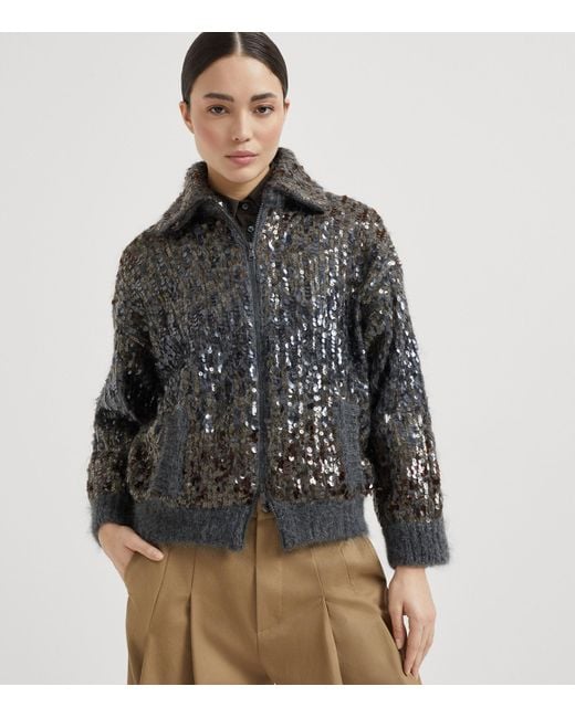 Brunello Cucinelli Black Mohair-Blend Sequin-Embellished Cardigan