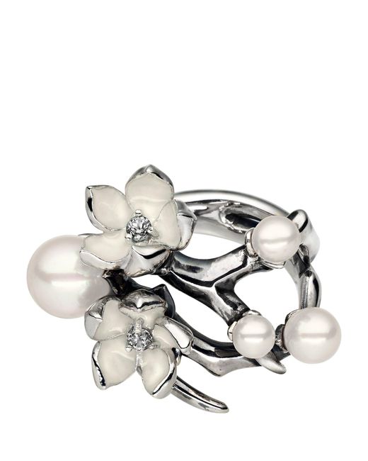 Shaun Leane Metallic Sterling Silver, Diamond And Pearl Cherry Blossom Flower Ring